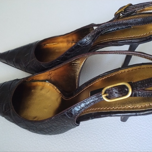 DOLCE GABBANA DARK BROWN SLINGBACK PUMP'S POINTED - Picture 8 of 13
